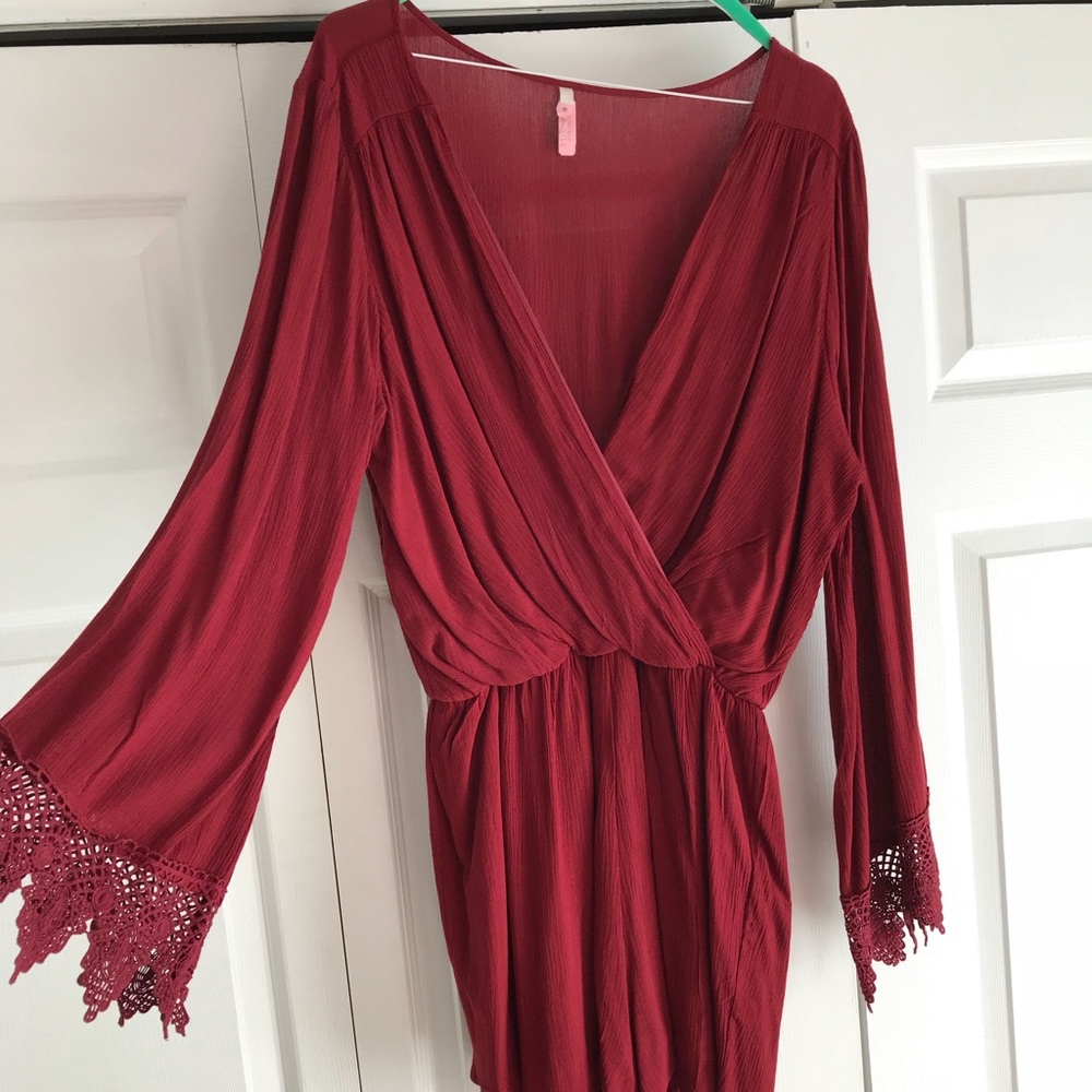 Bell Sleeve Romper Burgundy