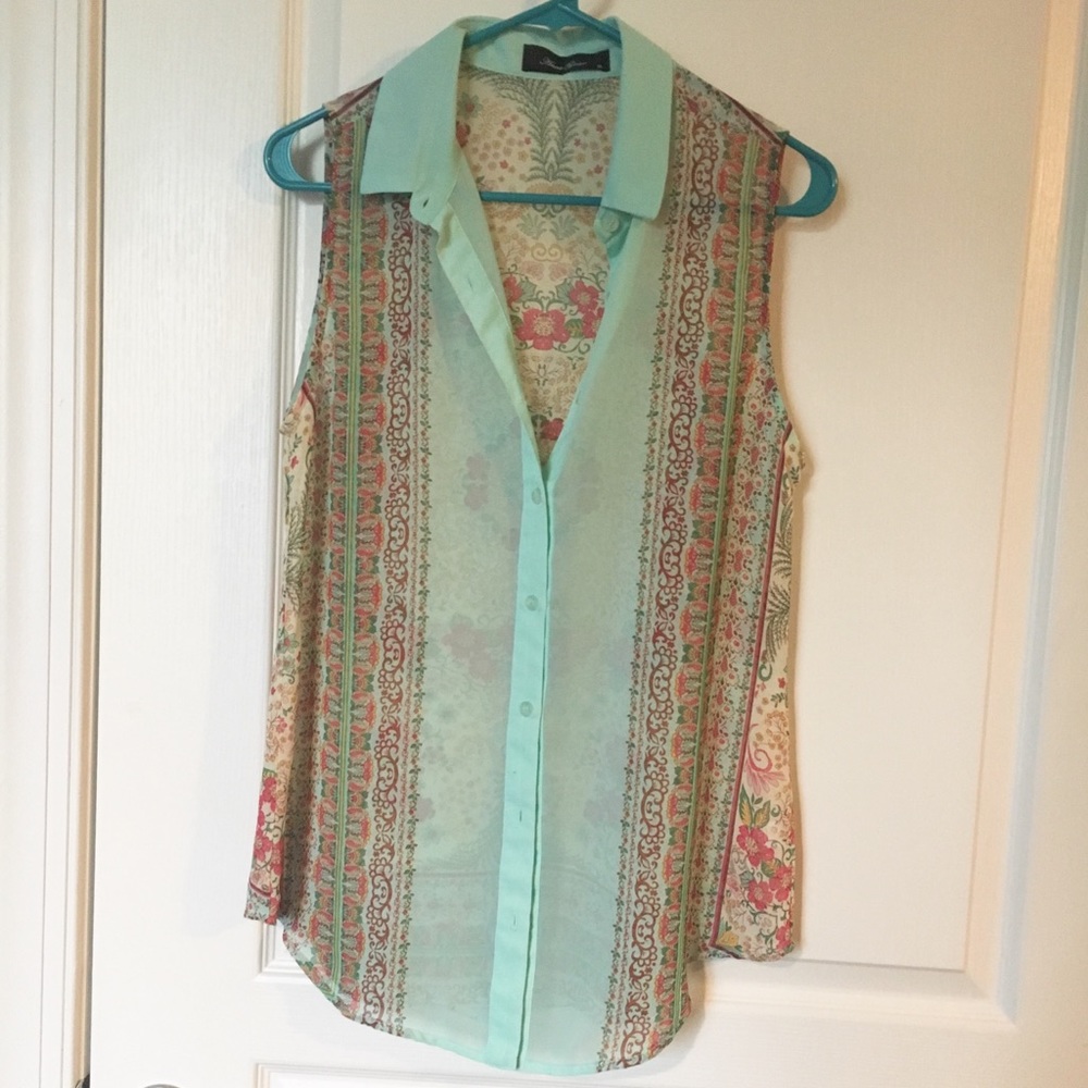 Turquoise floral sheer top