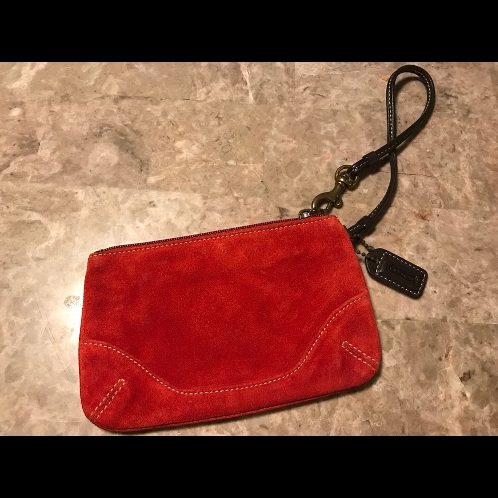 Red Suede Coach wristlet