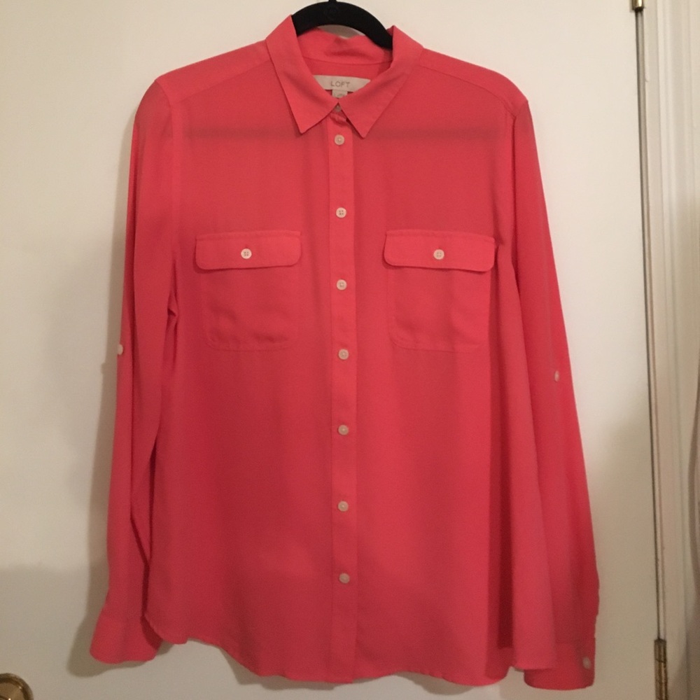 Loft Hot Pink Silky Button Down