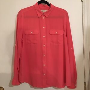 Loft Hot Pink Silky Button Down