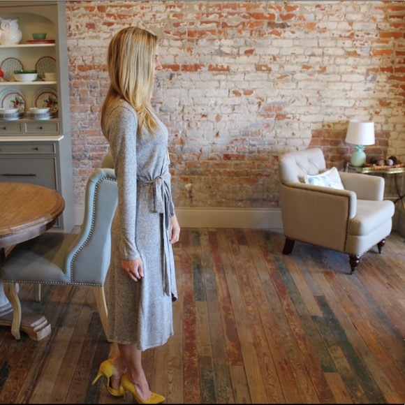 Ultra soft heather gray knit wrap dress - Picture 2 of 4