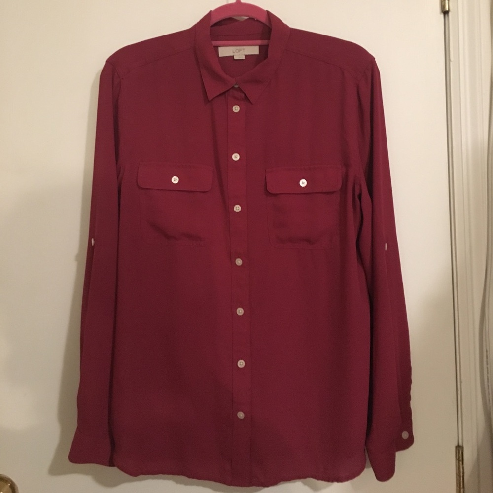 LOFT Magenta Button Down Blouse