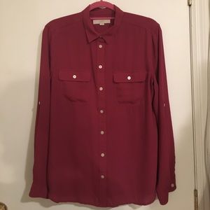 LOFT Magenta Button Down Blouse
