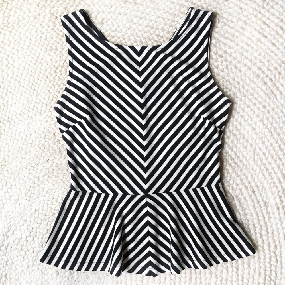 Banana Republic Black & White Stripe Peplum Top ❤️