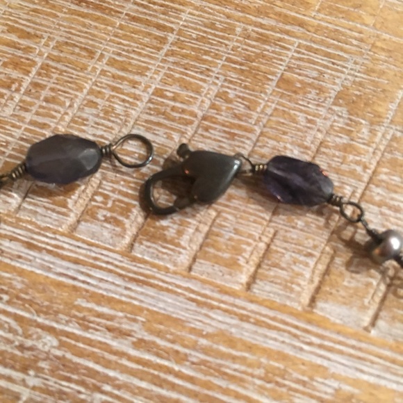 Y-necklace. Amethyst and faux pearl beads. - Picture 5 of 5