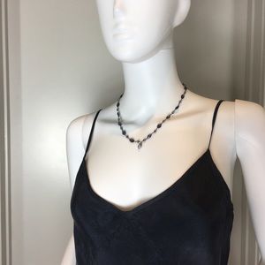 Y-necklace. Amethyst and faux pearl beads.