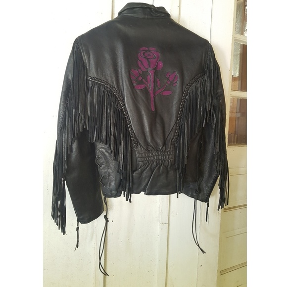 🚫SOLD🚫 Vintage Fringe Biker Moto Leather Jacket - Picture 4 of 8