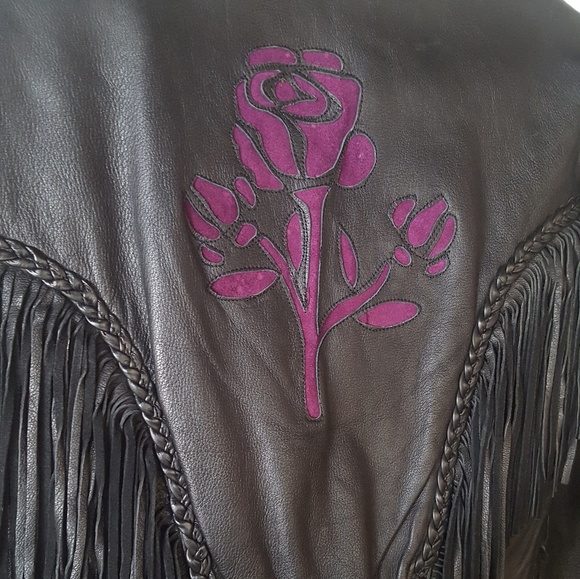 🚫SOLD🚫 Vintage Fringe Biker Moto Leather Jacket - Picture 5 of 8