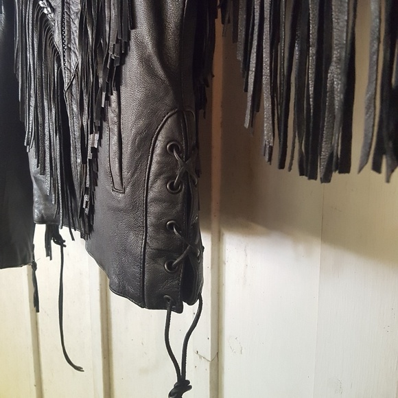 🚫SOLD🚫 Vintage Fringe Biker Moto Leather Jacket - Picture 6 of 8