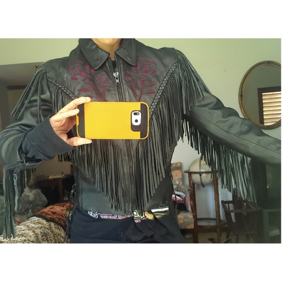 🚫SOLD🚫 Vintage Fringe Biker Moto Leather Jacket - Picture 2 of 8