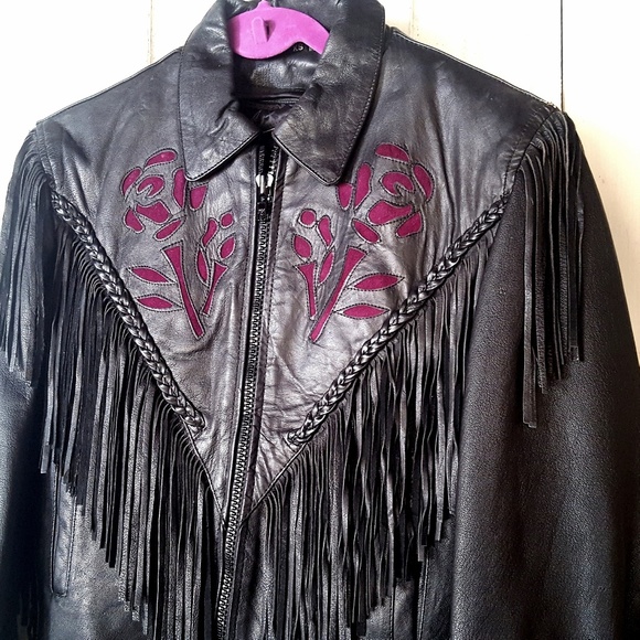 🚫SOLD🚫 Vintage Fringe Biker Moto Leather Jacket - Picture 3 of 8