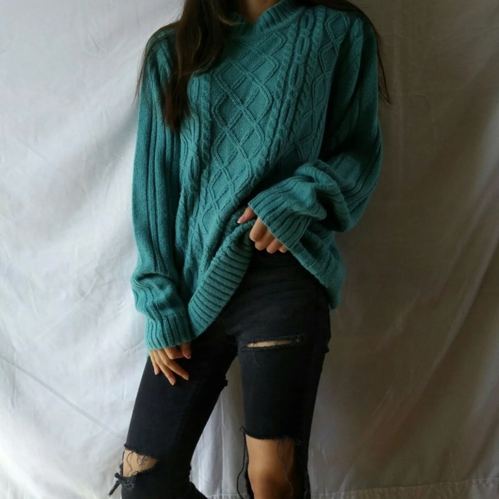 Teal knit oversized sweater