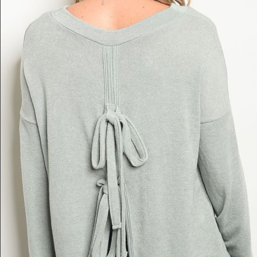 Sage Tie Back Cozy Sweater - Picture 3 of 5