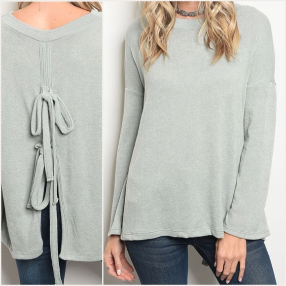 LucyMint Sweaters - Sage Tie Back Cozy Sweater