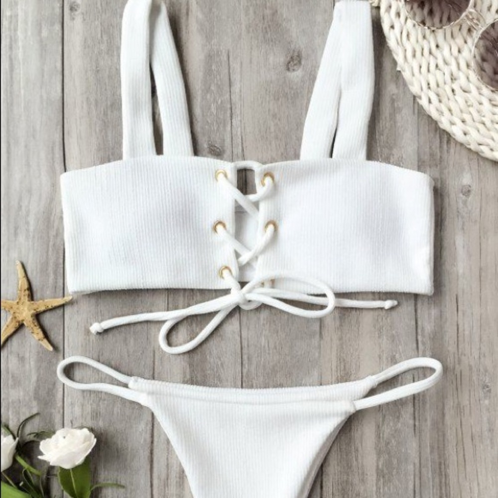 Lace up ribbed bikini