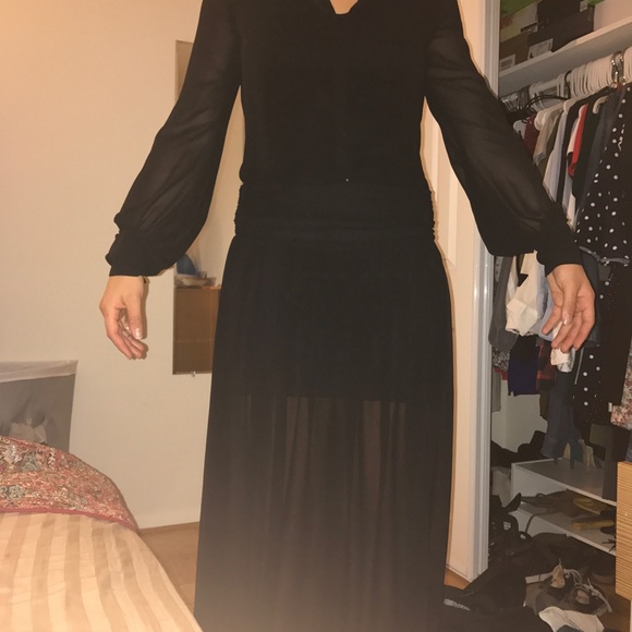NWOT Zara Black Long Chiffon shirtdress with slits - Picture 3 of 5