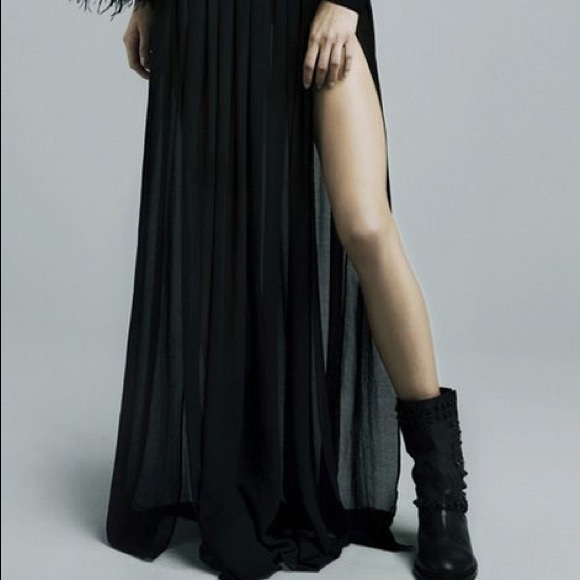 NWOT Zara Black Long Chiffon shirtdress with slits - Picture 2 of 5