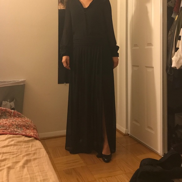 NWOT Zara Black Long Chiffon shirtdress with slits - Picture 4 of 5