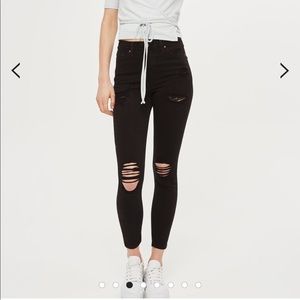Top Shop Distressed Black High Rise Skinny Jeans