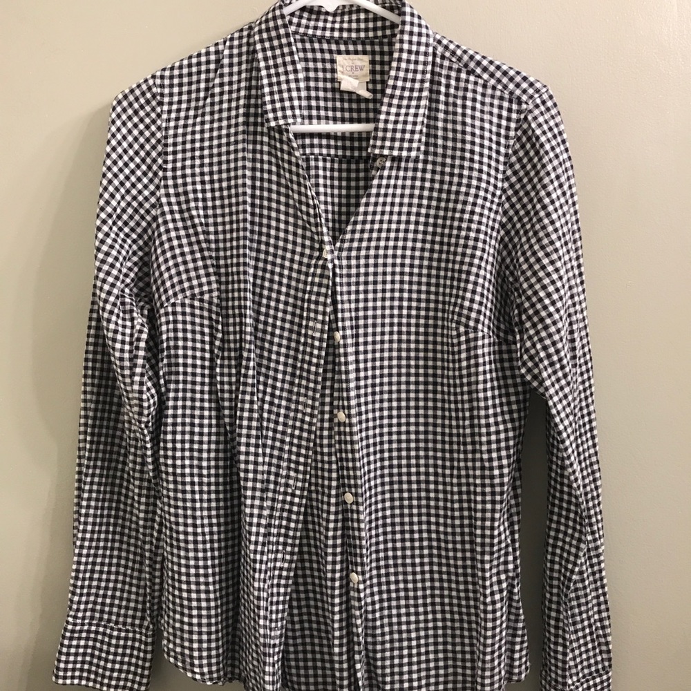 Navy and white button down jcrew shirt