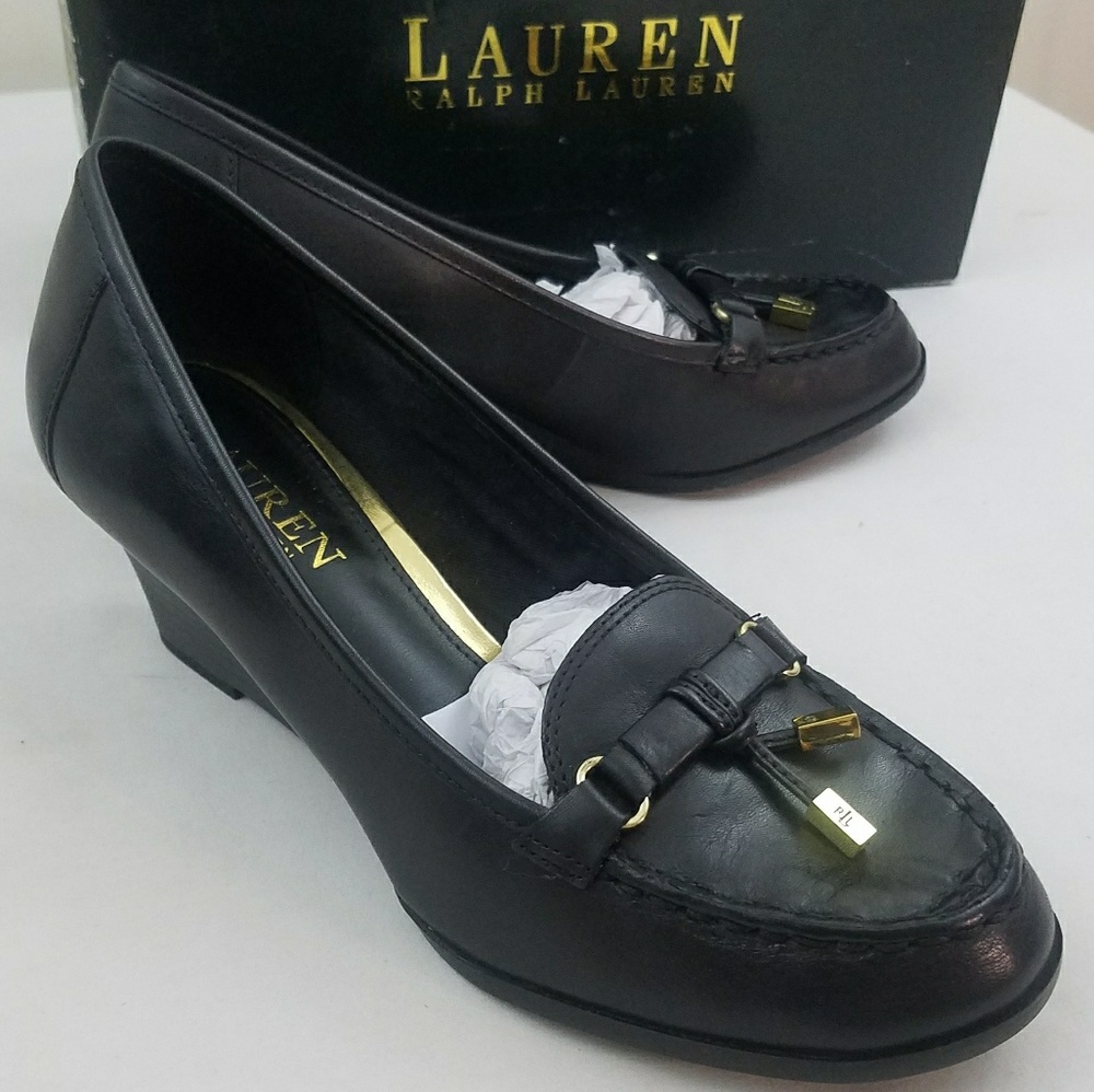 Ralph Lauren Rory Wedge Black Leather