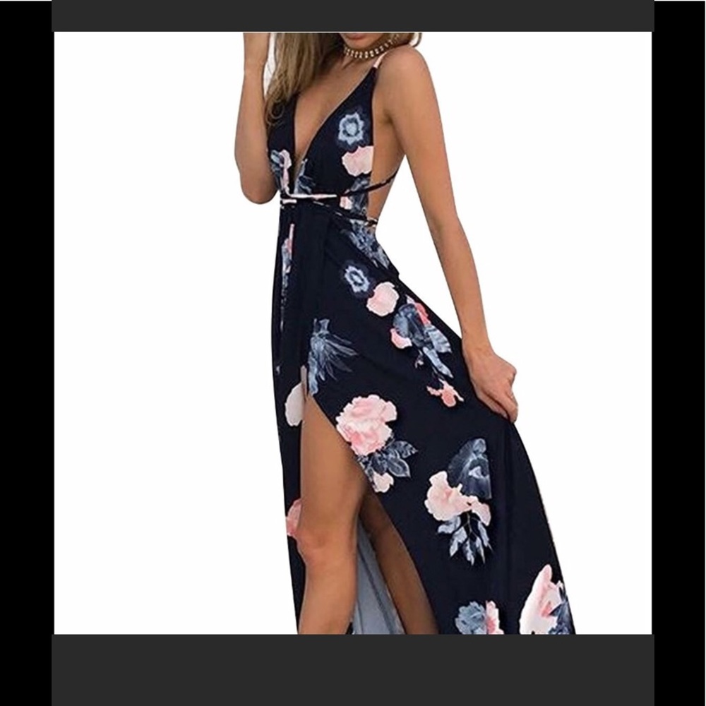 Gorgeous open back navy floral dress
