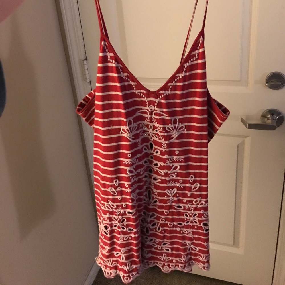 Free People Sefaring Striped Embroidered Top