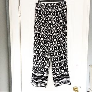 Lola P. Black And White Print Wide Leg Pants