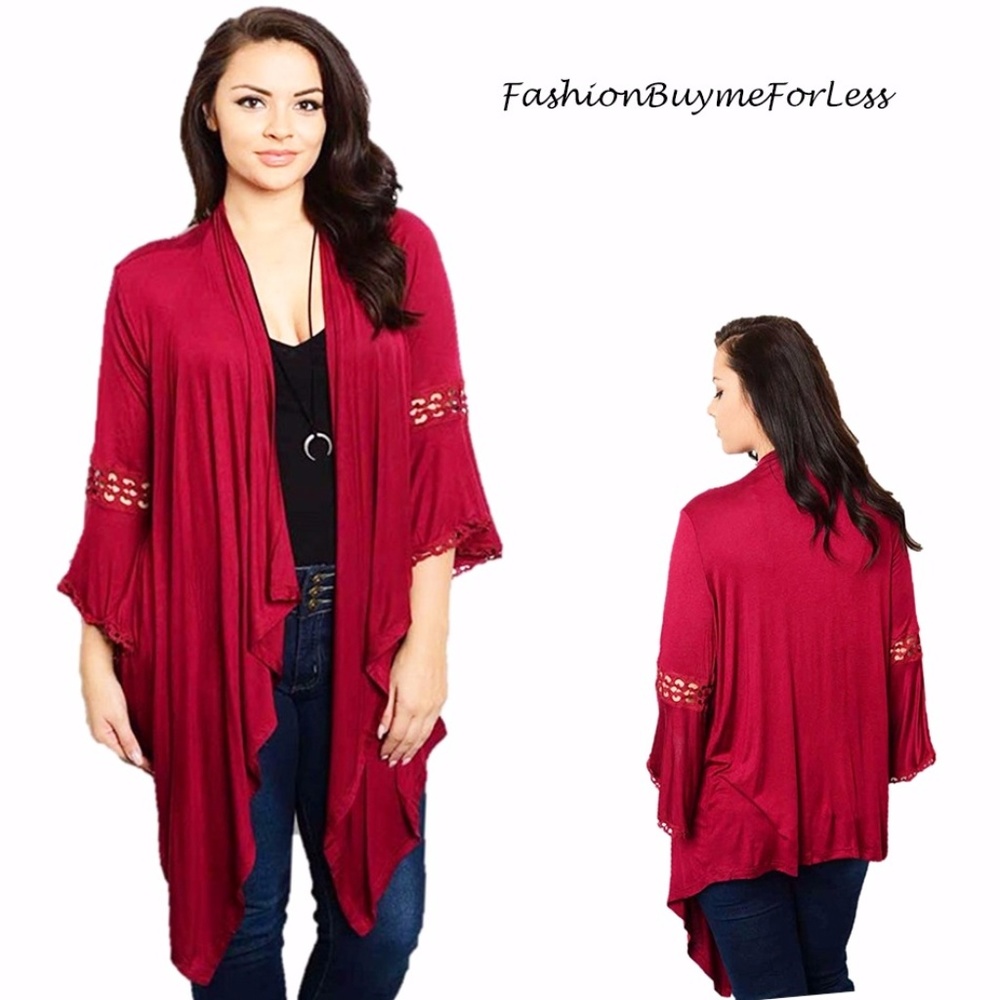 Draped Open Crochet Bell Sleeve Sweater Cardigan