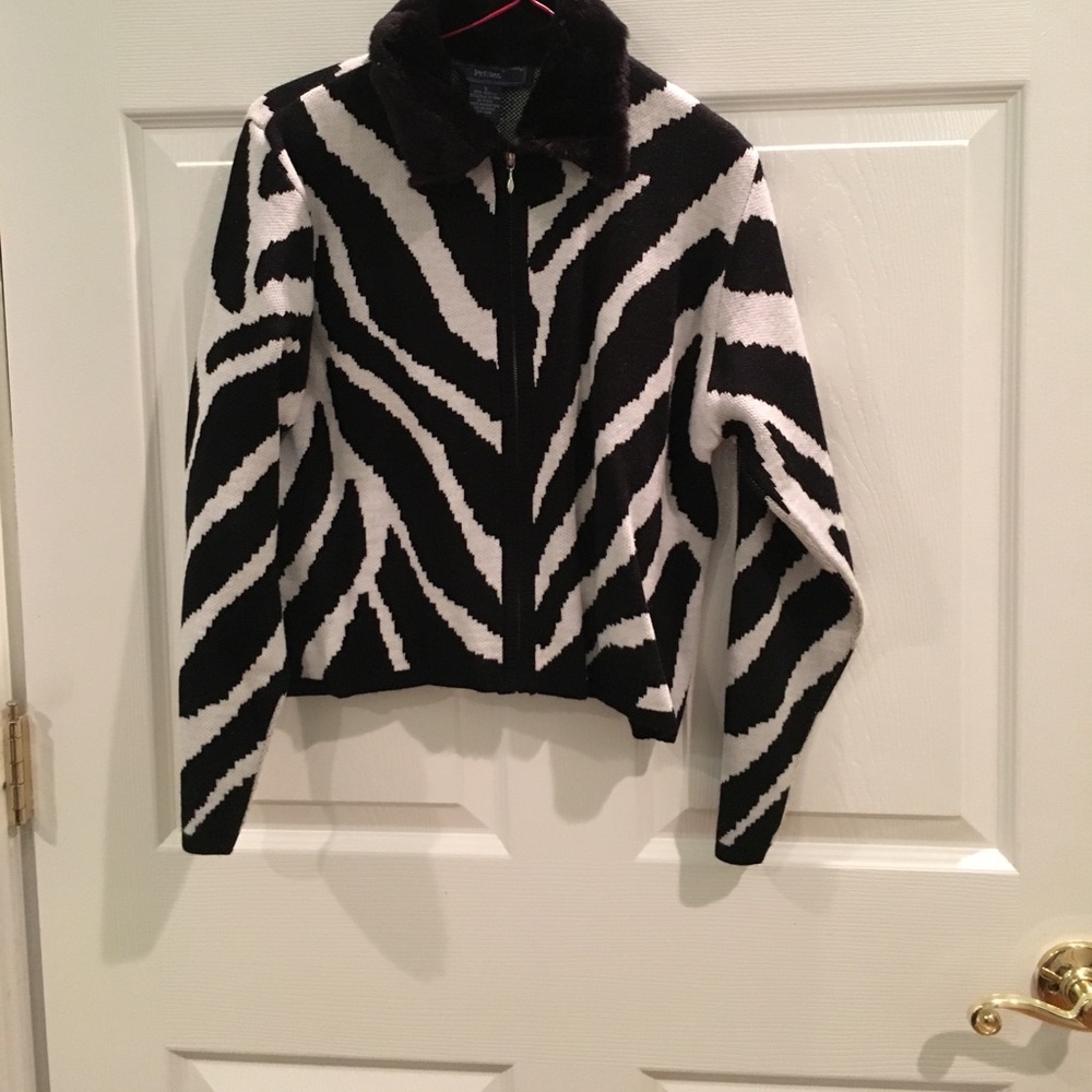 CLEARANCE Zebra Striped Zip Front Cardigan Sweater