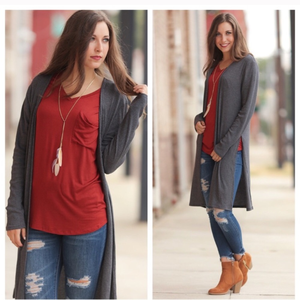 ❤️ LAST NEW L charcoal ribbed duster cardigan - Picture 2 of 2