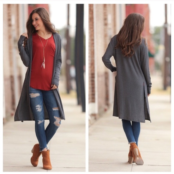 Infinity Raine Sweaters - ❤️ LAST NEW L charcoal ribbed duster cardigan