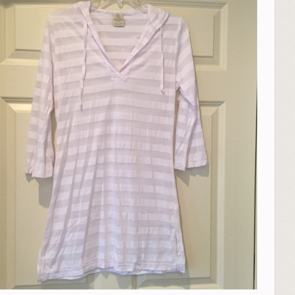 Hooded swimsuit coverup w/ white stripe