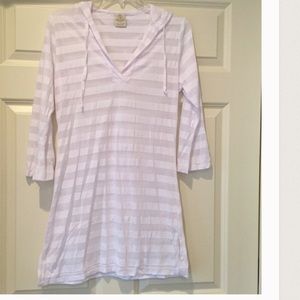 Hooded swimsuit coverup w/ white stripe