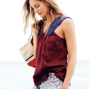 J. Crew embroidered Pom Pom Top