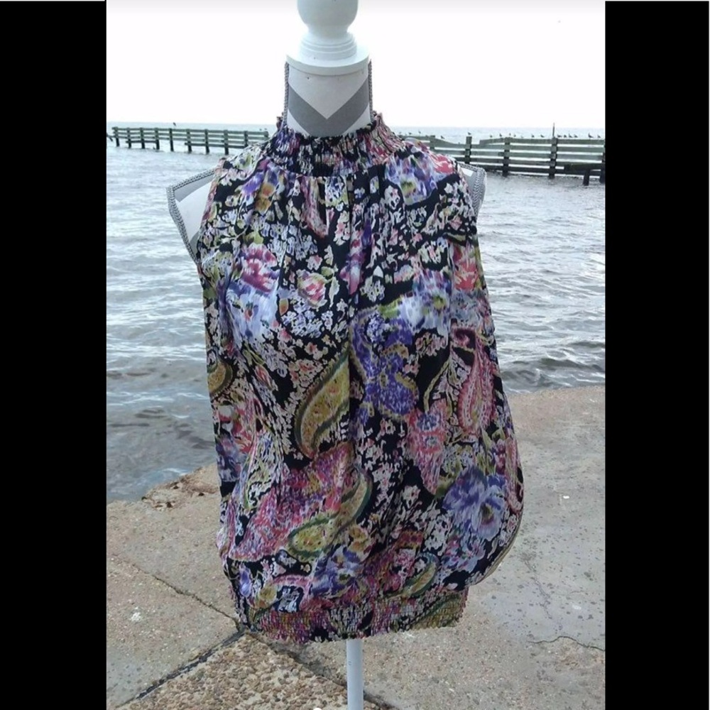 Agora Size L Light Floral Multi Color Top