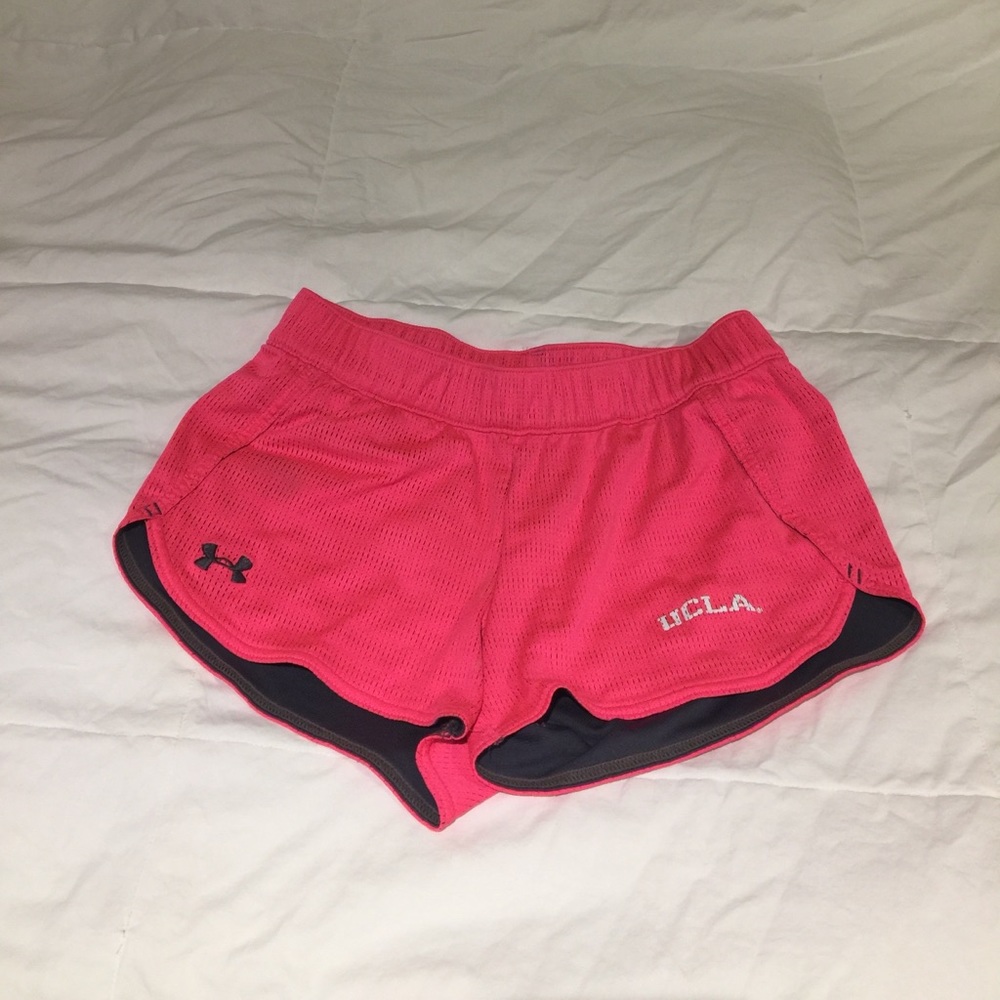 Pink running shorts.