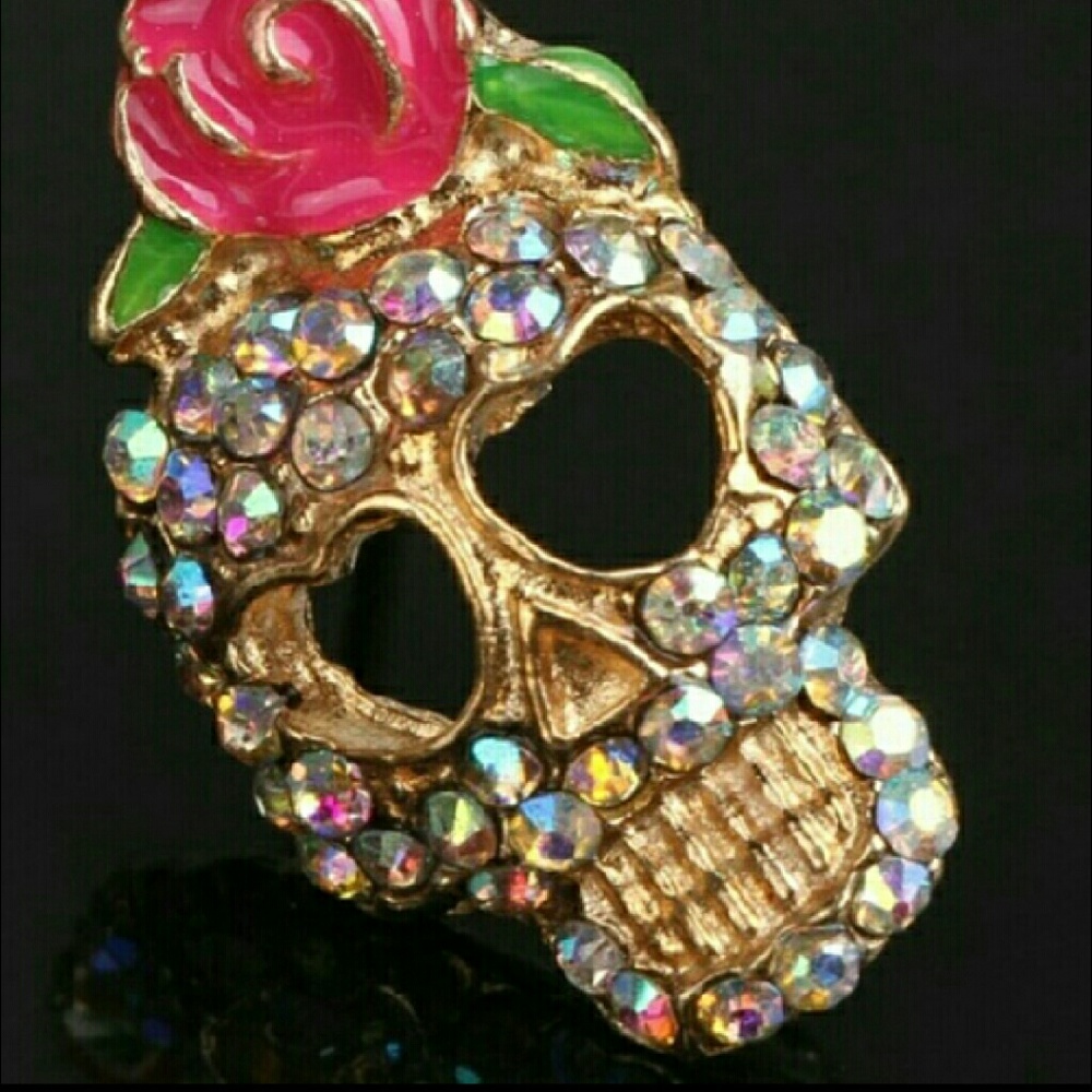 NEW Pink & Gold Jeweled Sugar Skull Stud Earrings