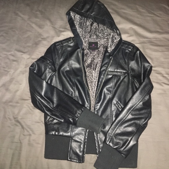 Nollie Jackets & Blazers - Zip up faux leather jacket with hoodie Nollie Jackets & Blazers - Zip up faux leather jacket with hoodie