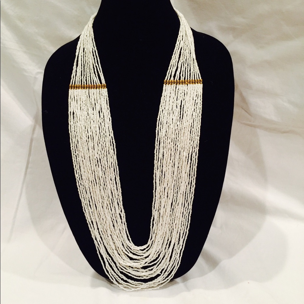 Beautiful long white-beaded necklace