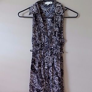 Collared Patterned Tank Top with Tie Back