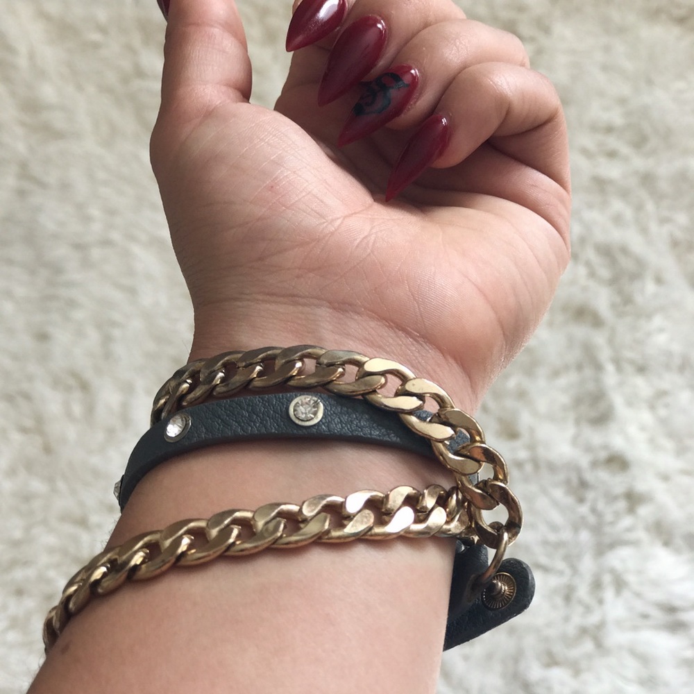 leather chain bracelet with rhinestones