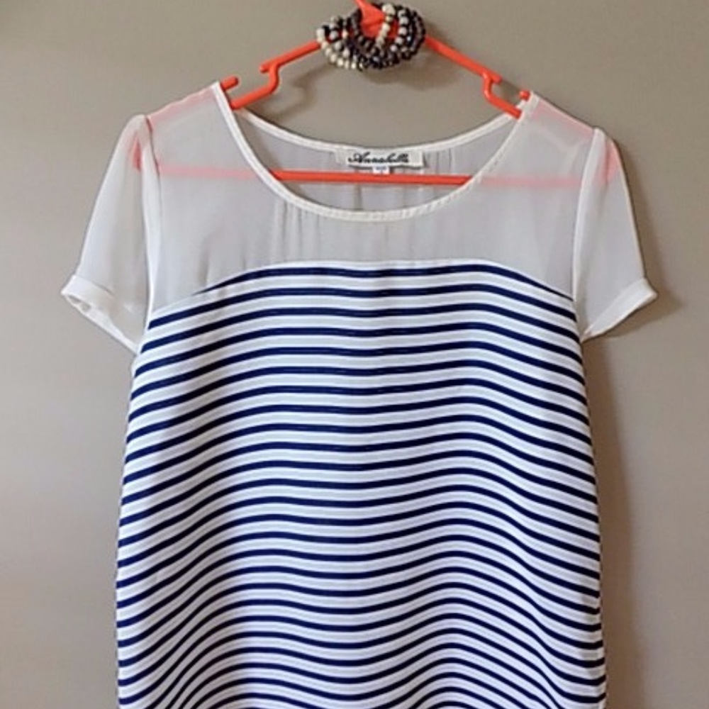 Navy and White Striped Top with Sheer Top