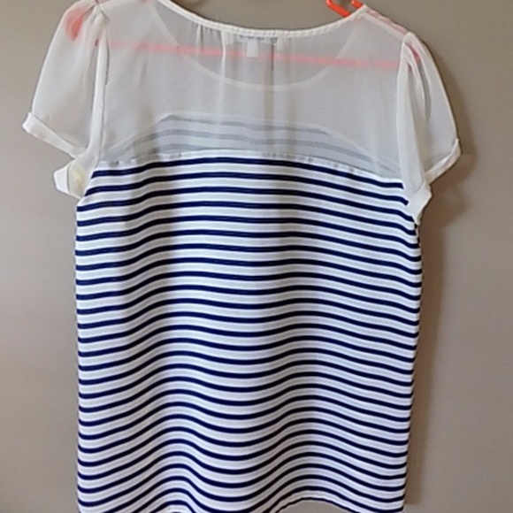 Navy and White Striped Top with Sheer Top - Picture 2 of 2