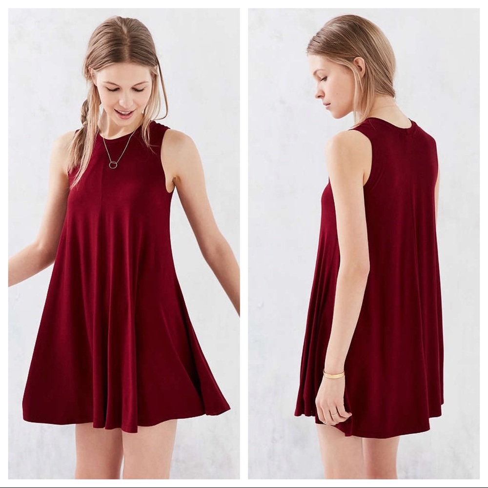 UO Silence + Noise Dark Red Swingy Tank Dress