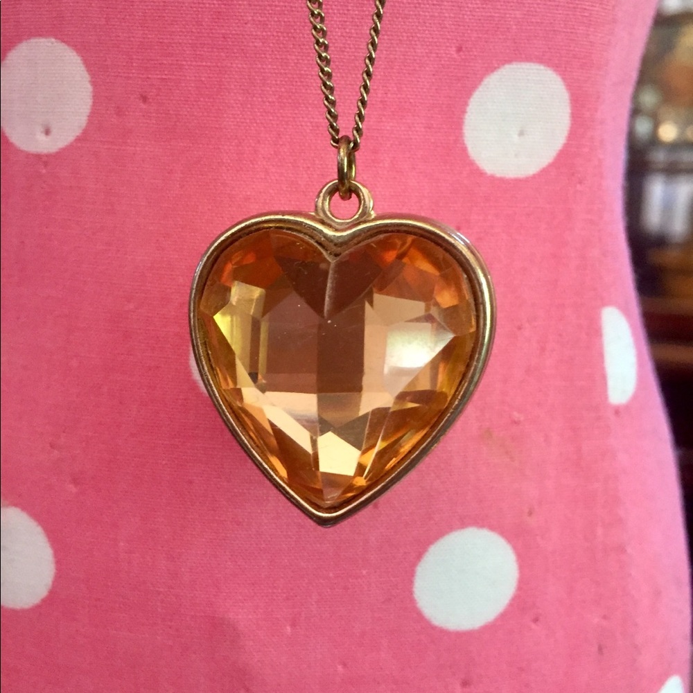 Glass amber heart long necklace