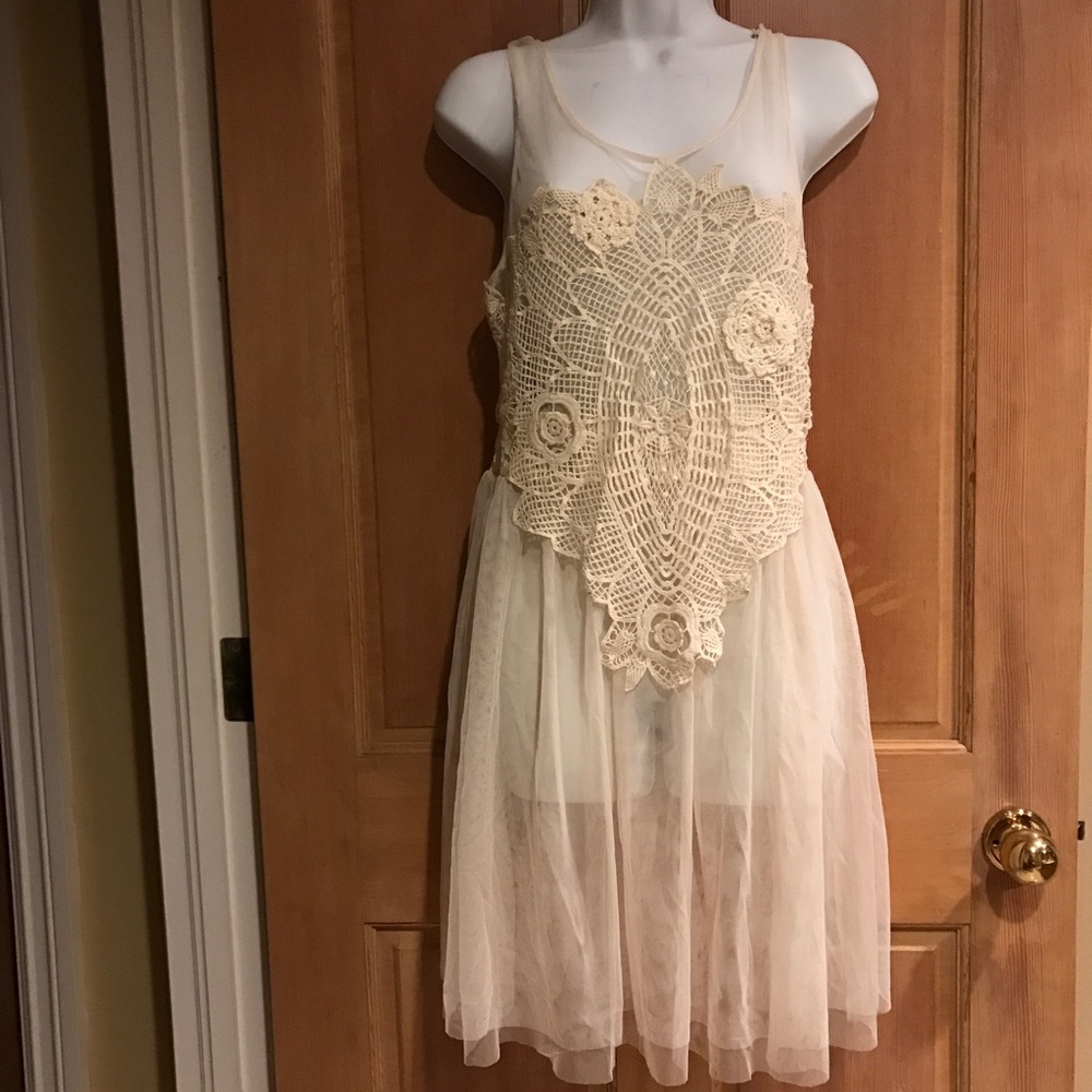 Enchanting boho lace & mesh midi Free People dress