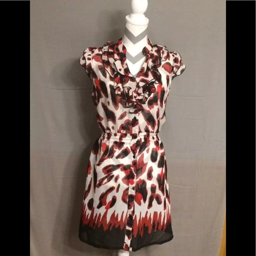 Susie Rose 11/13 Sheer Artistic Print Vneck Dress