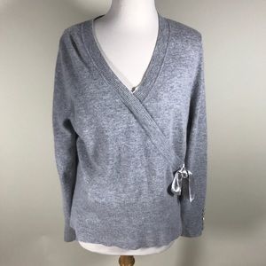 Lucy and laurel gray wool faux wrap sweater w bow